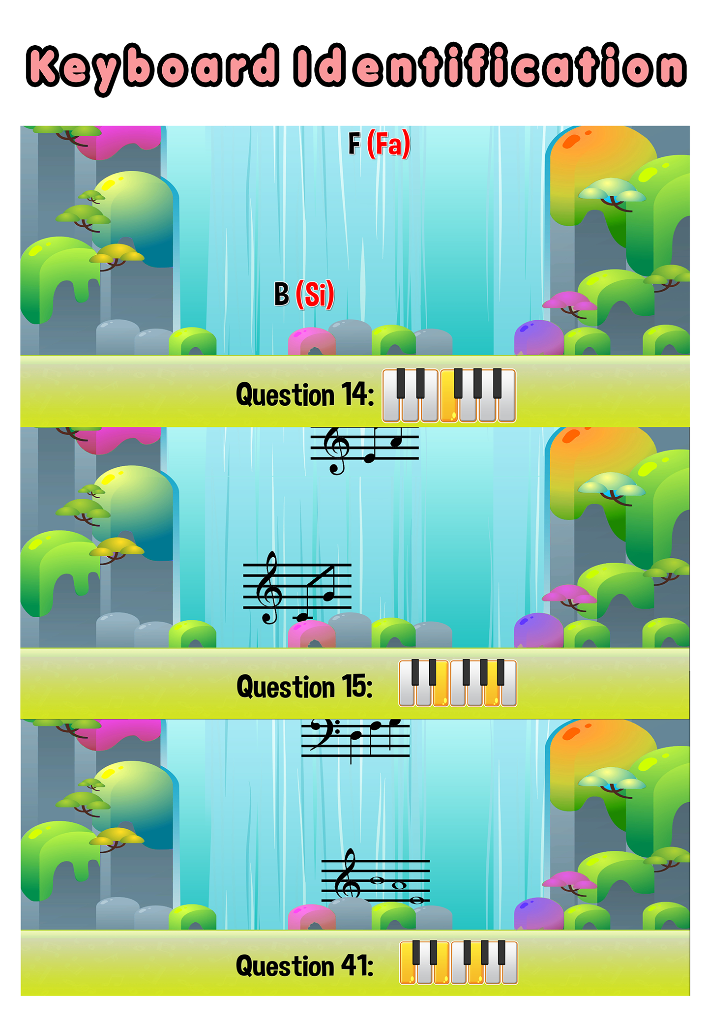 Music Pom Pom keyboard-identification exercise screen.