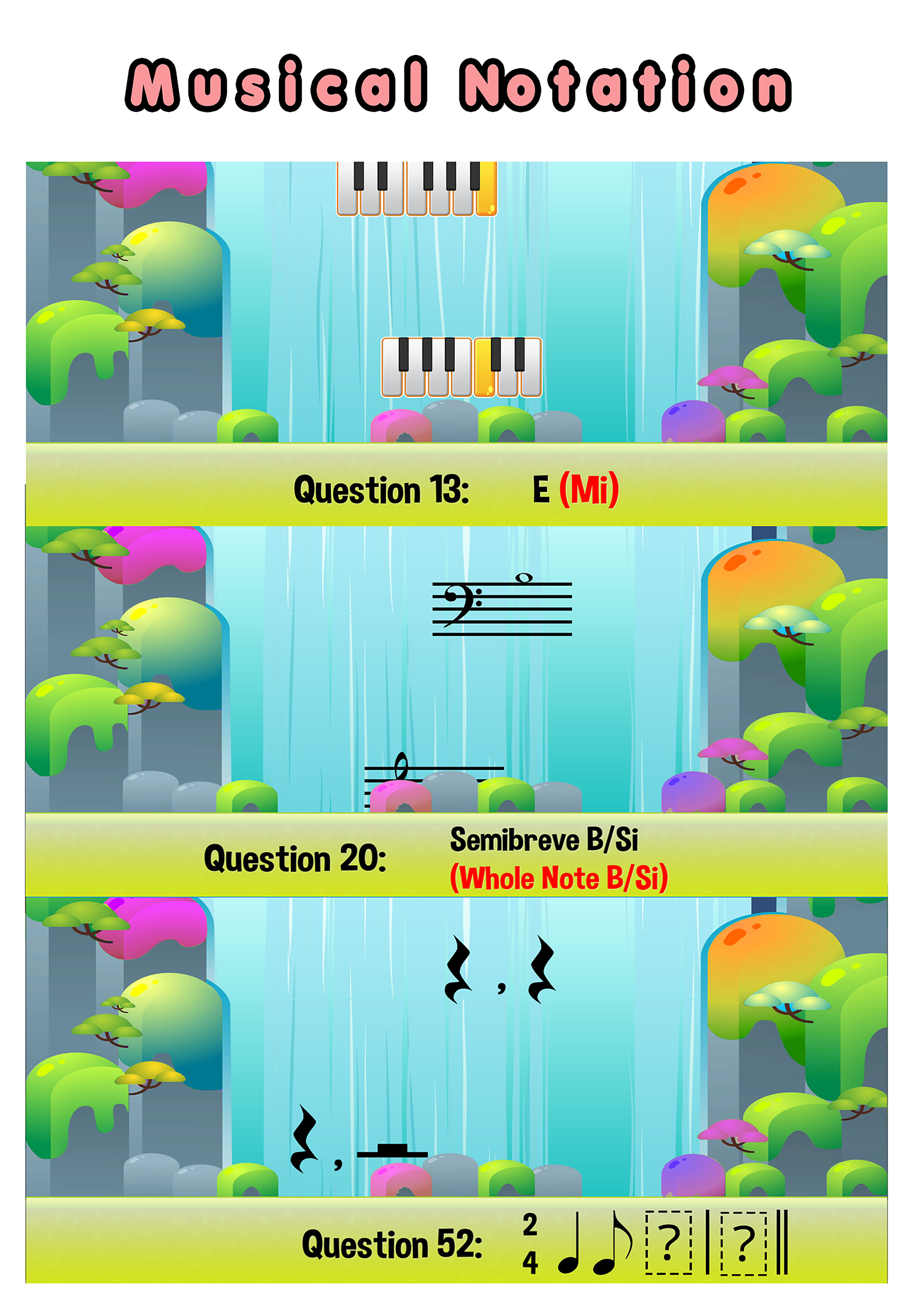 Music Pom Pom musical-notation exercise screen.