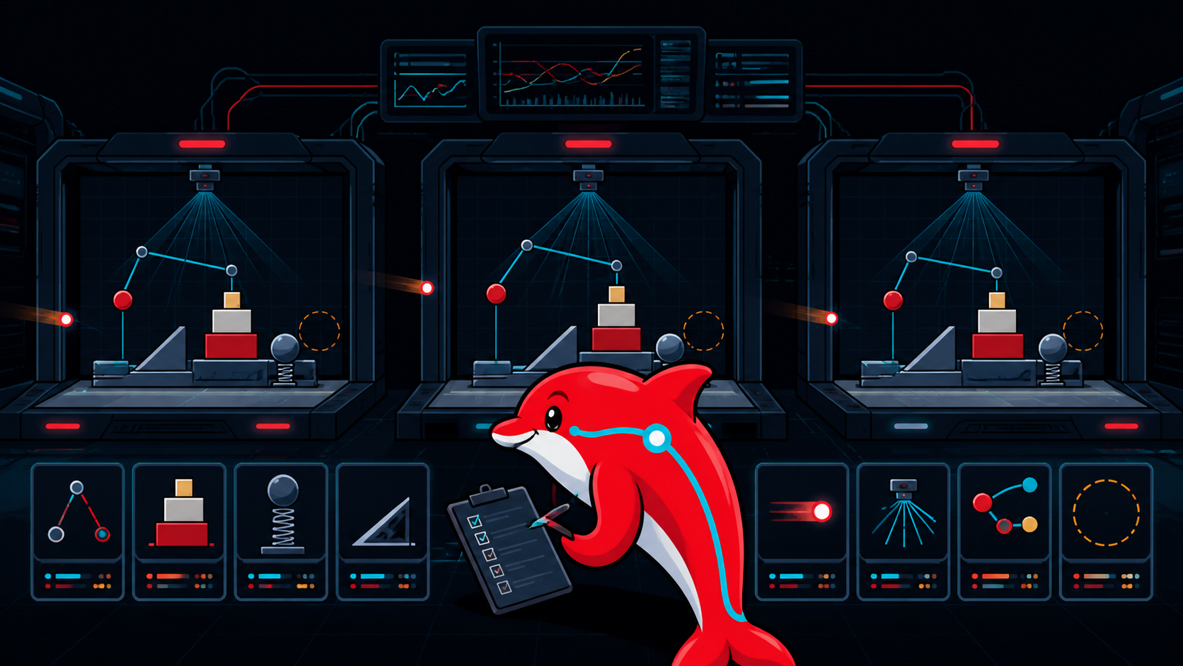 Harbour Dolphin compares three 2D physics options using identical stacks, joints, fast projectiles and profiler captures.