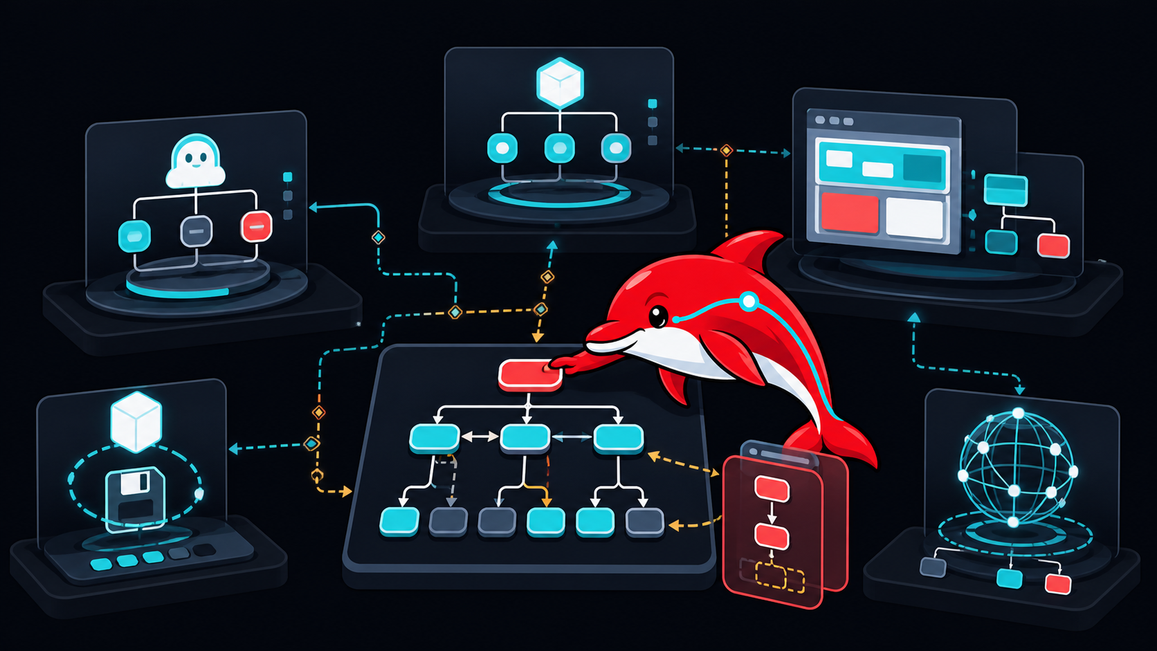 Harbour Dolphin separates game flow, player, interface, save and network state around hierarchical and stacked state transitions.