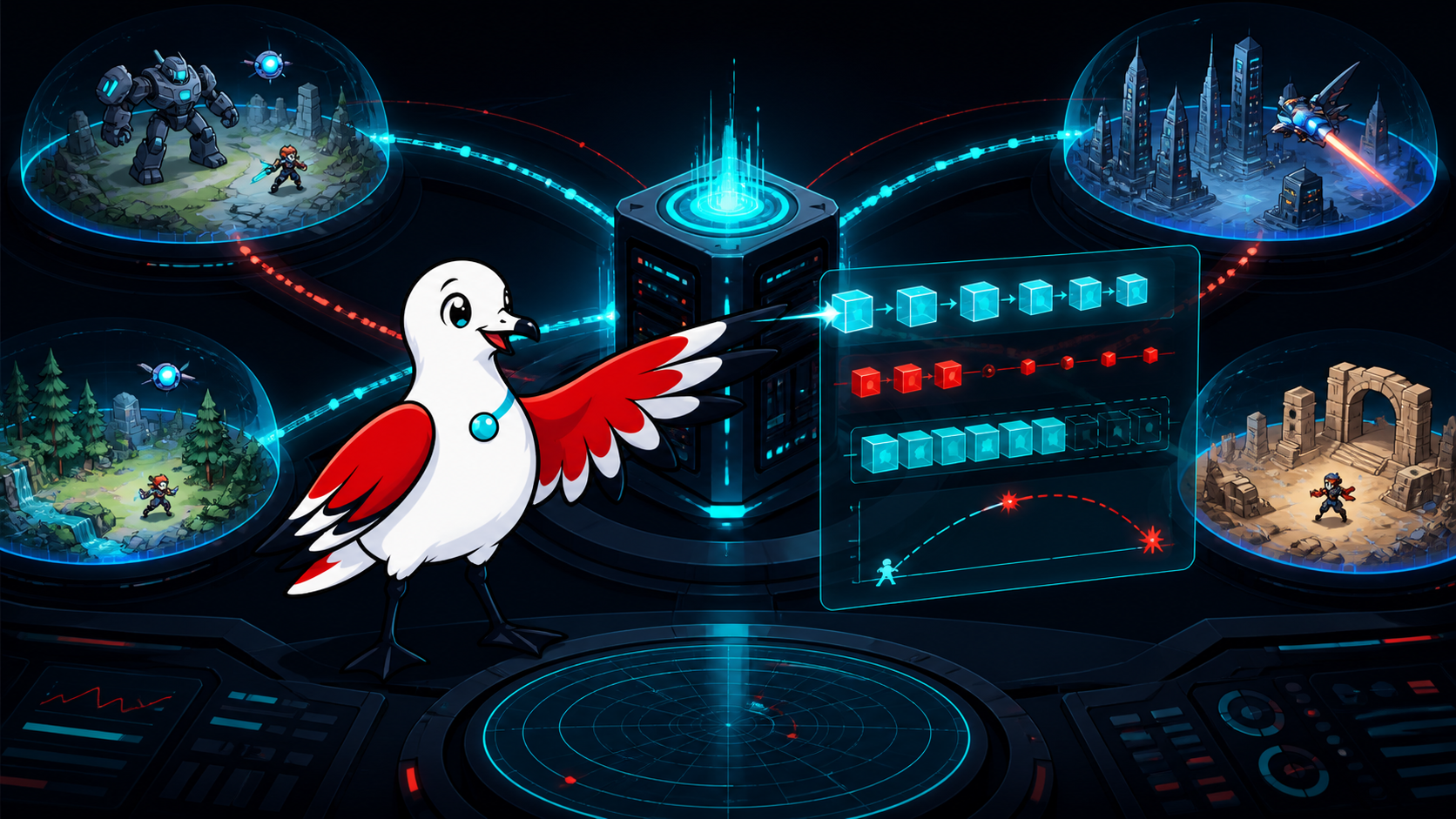 Signal Gull monitors input commands, authoritative snapshots, prediction and interpolation across a constrained multiplayer network.
